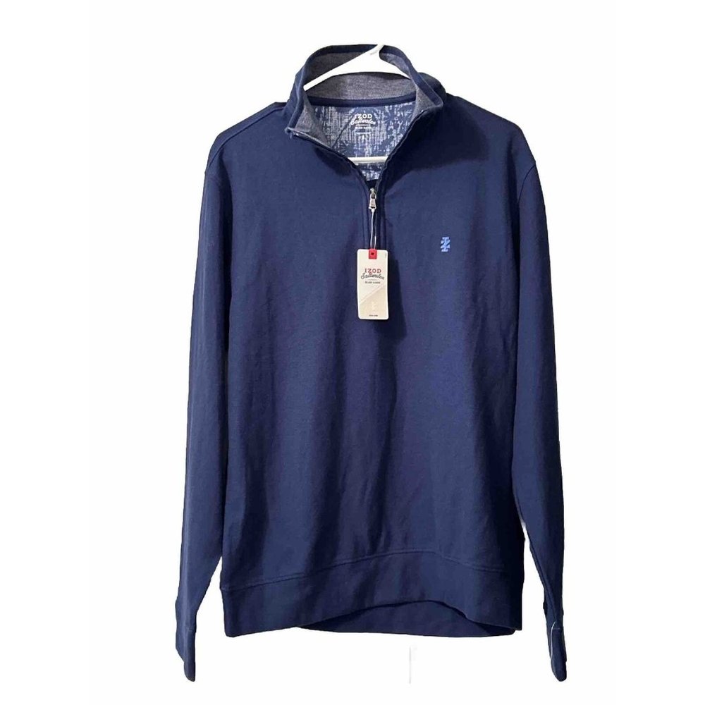 IZOD Saltwater Quarter Zip Long Sleeve Pullover Men's Size Small Navy Blue